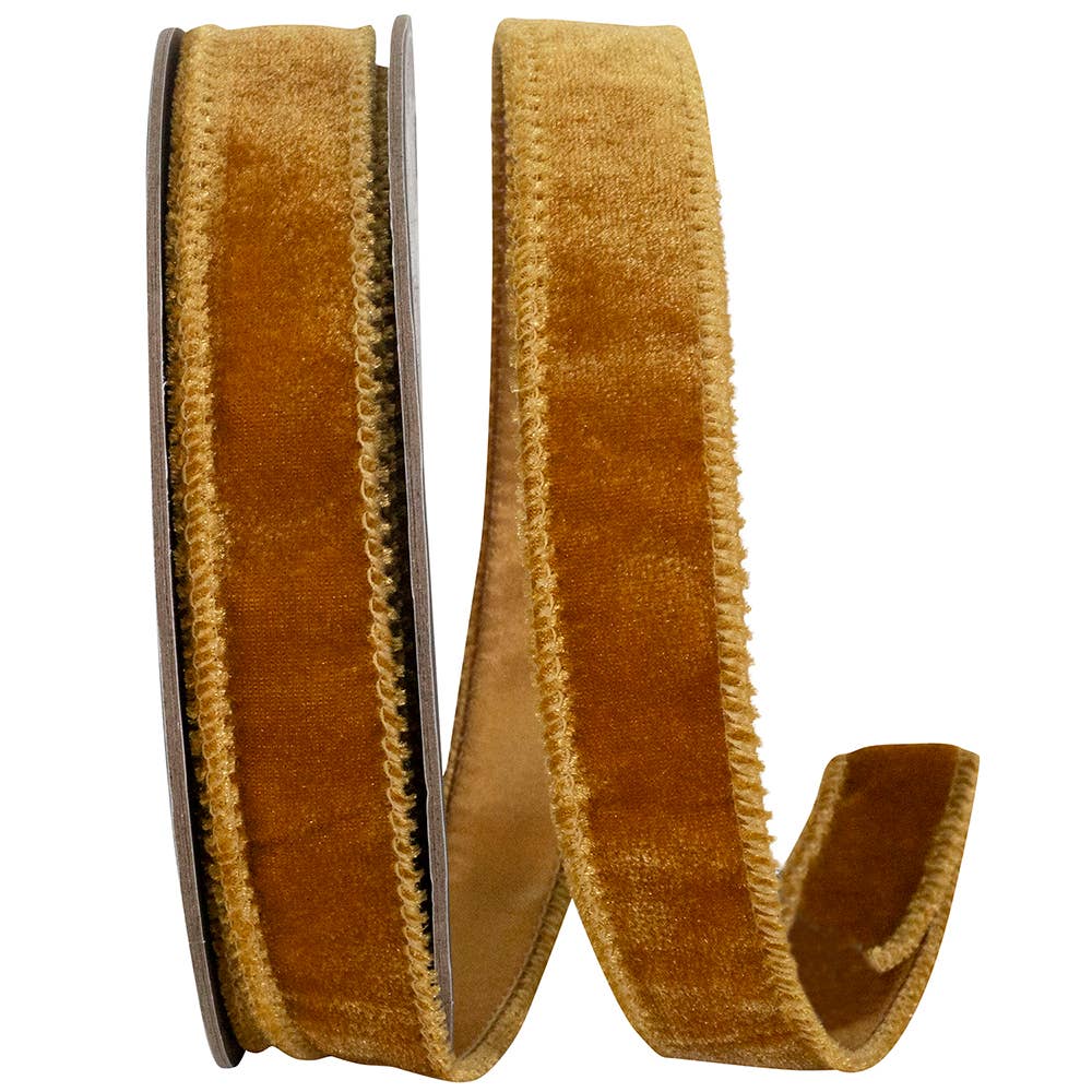 Ribbon -Luxe Plush Velvet Wired, Caramel, 1 In, 10 Yards