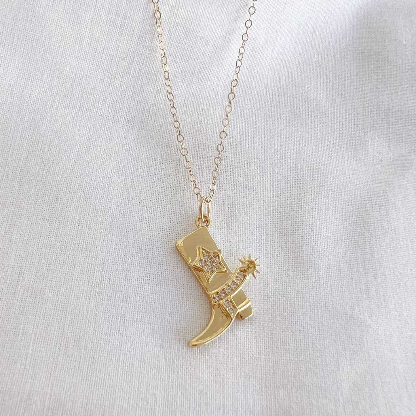 Country Girl Cowboy Boot Bachelorette Necklace Gold Filled