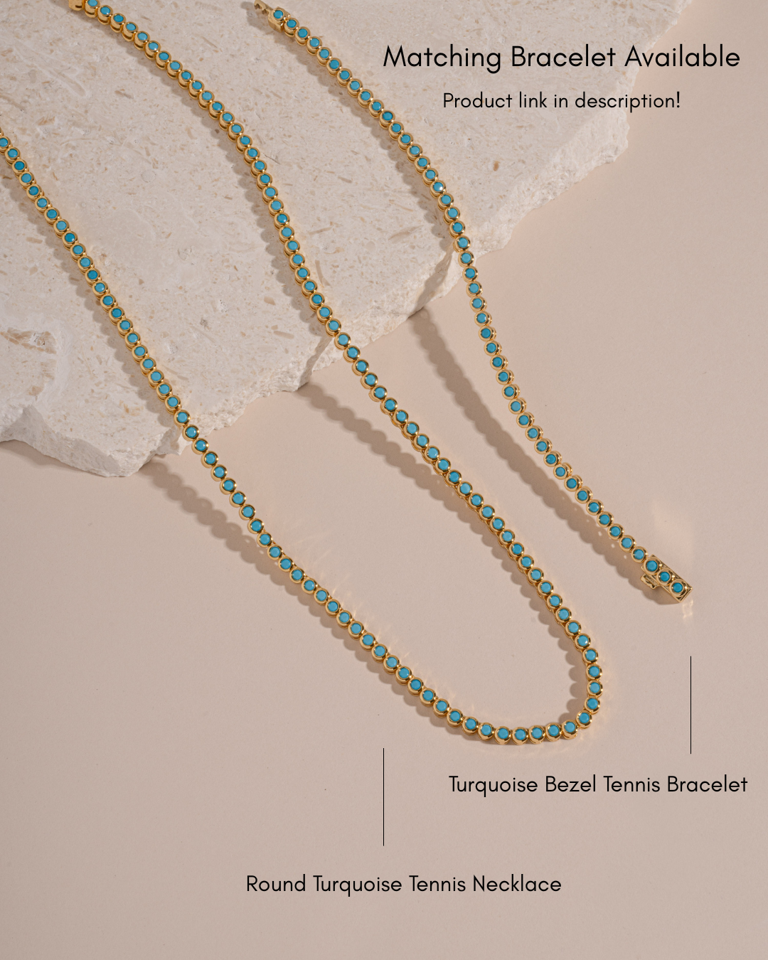 Round Turquoise Tennis Necklace: Gold / 16"