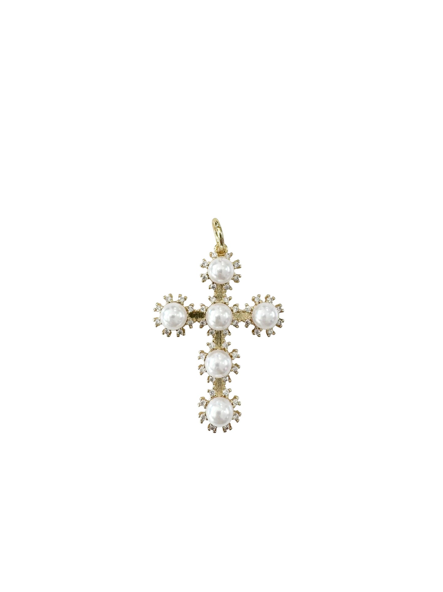 Gold Cross with Pearls Scarf Charm - Pearl Cross