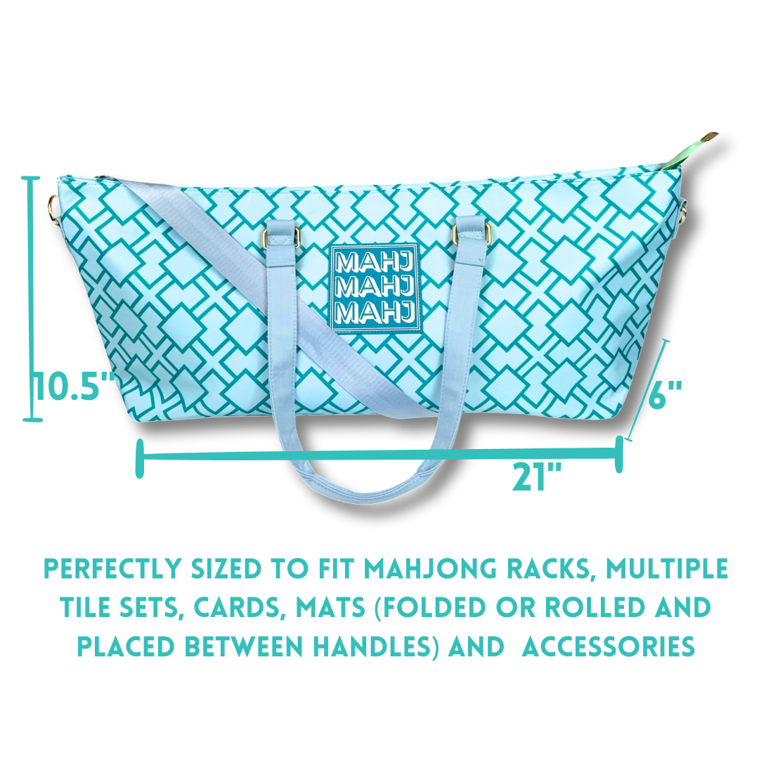 Premium Mahjong Tote Bag | Zipper, Perfect Width and Height | Carry All your Mah Jongg Accessories: Stripes- Green & Blue Tote Bag