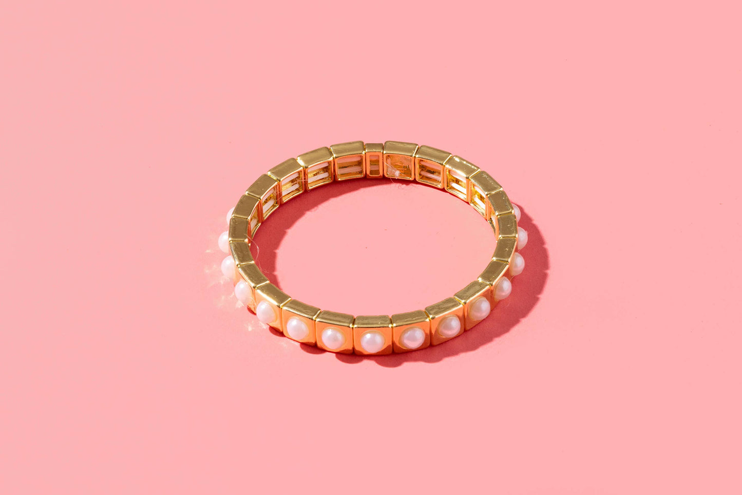 Enamel Stretch Bracelet - Green w/ Pink Circle Stones - Zoe