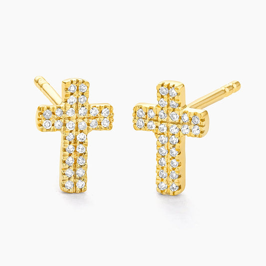 Gold Small Cross Stud Earrings