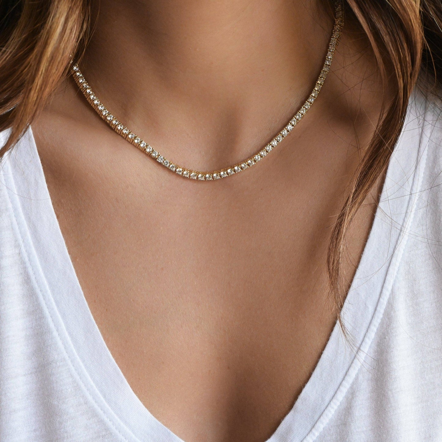 3mm Diamond Tennis Necklace: Gold / 16"