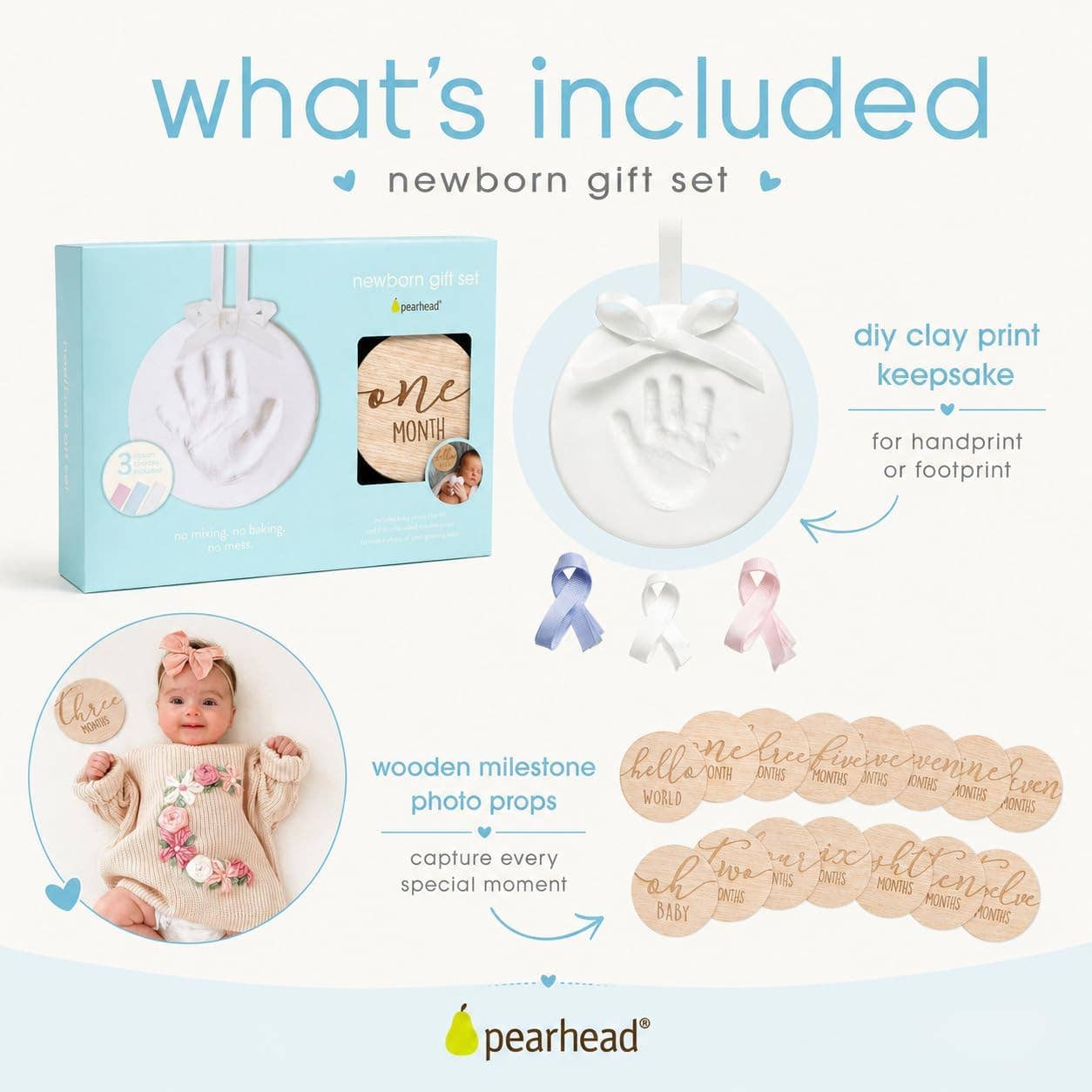 Newborn Gift Set, Baby Milestone Cards & Clay Keepsake Kit