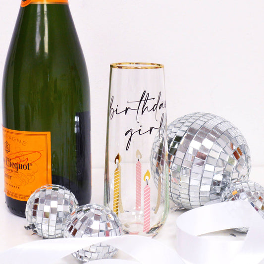 Multi Birthday Girl Stemless Champagne Glass