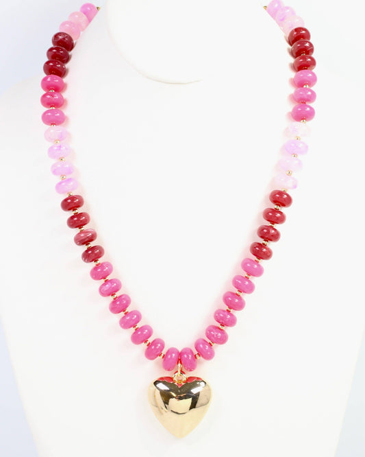 Belmont Stone Beaded Heart Necklace Pink: Default