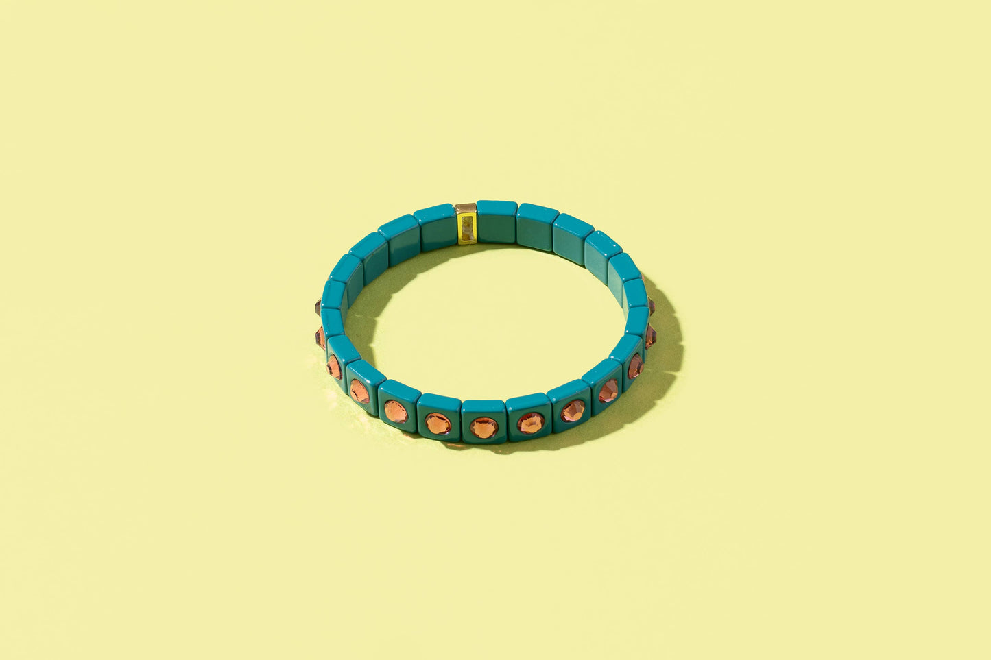 Enamel Stretch Bracelet - Green w/ Pink Circle Stones - Zoe