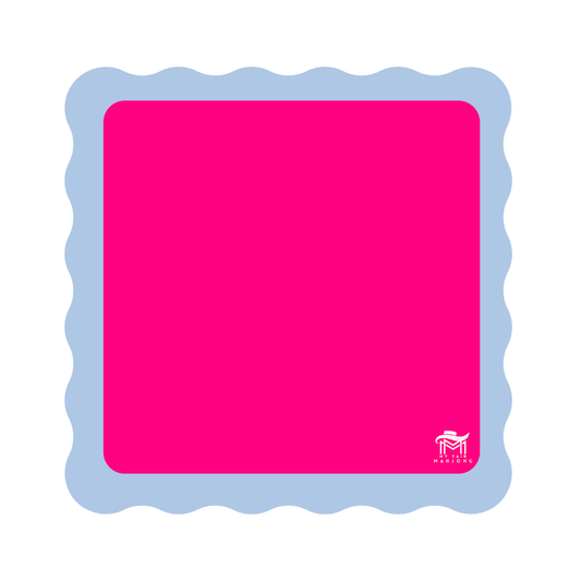 Scalloped Mahjong Mat | Bright Colors | 31" x 31": Pink Center- Blue Scallop