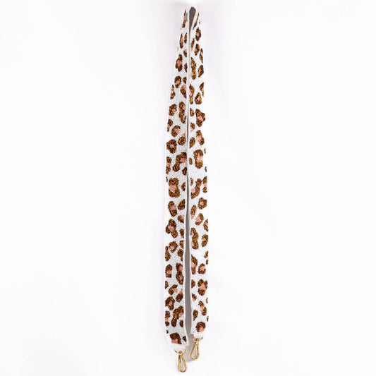 Leopard Beaded Purse Strap   White/Copper/Pink   44"