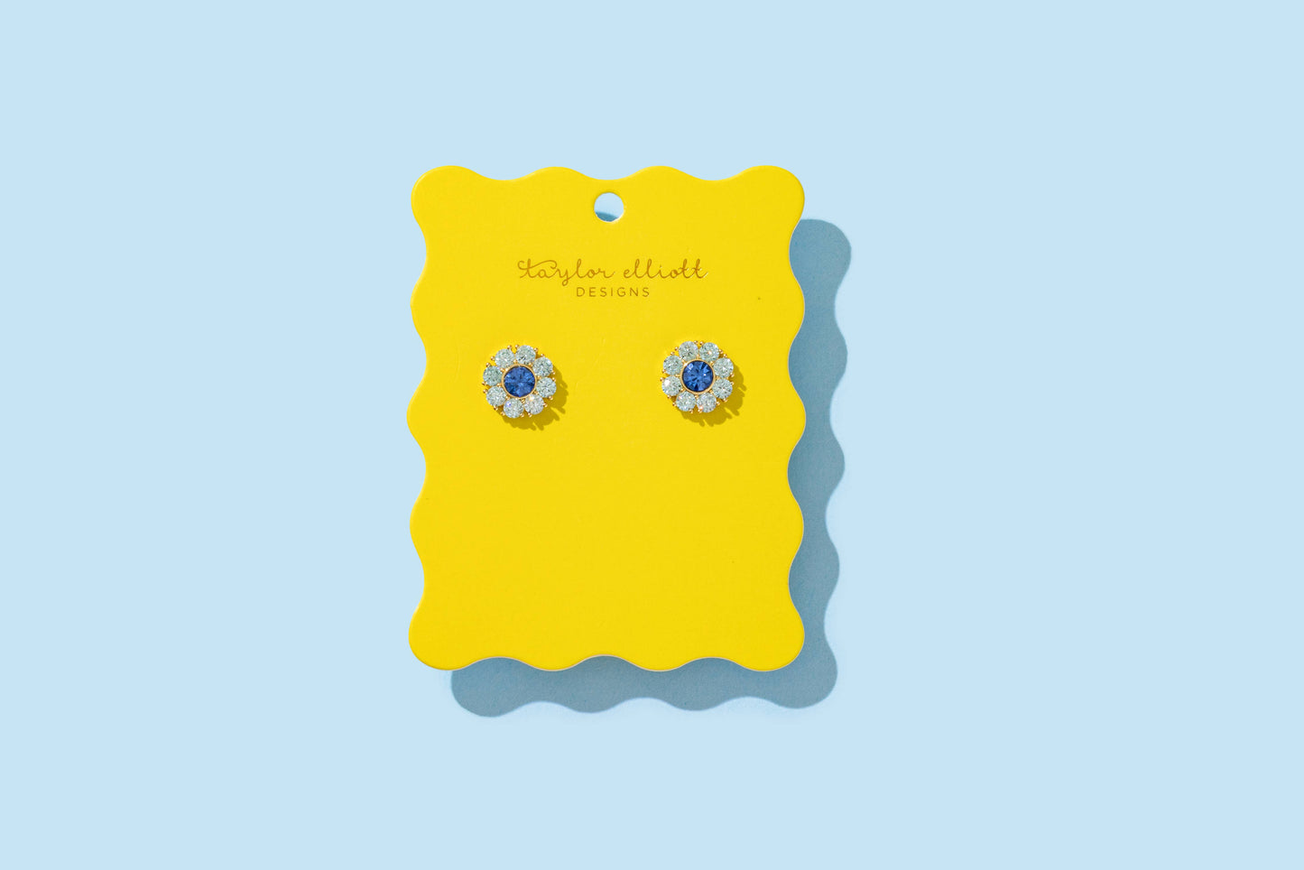 Stud Earrings - Flowers w/ Blue Gems - Caroline