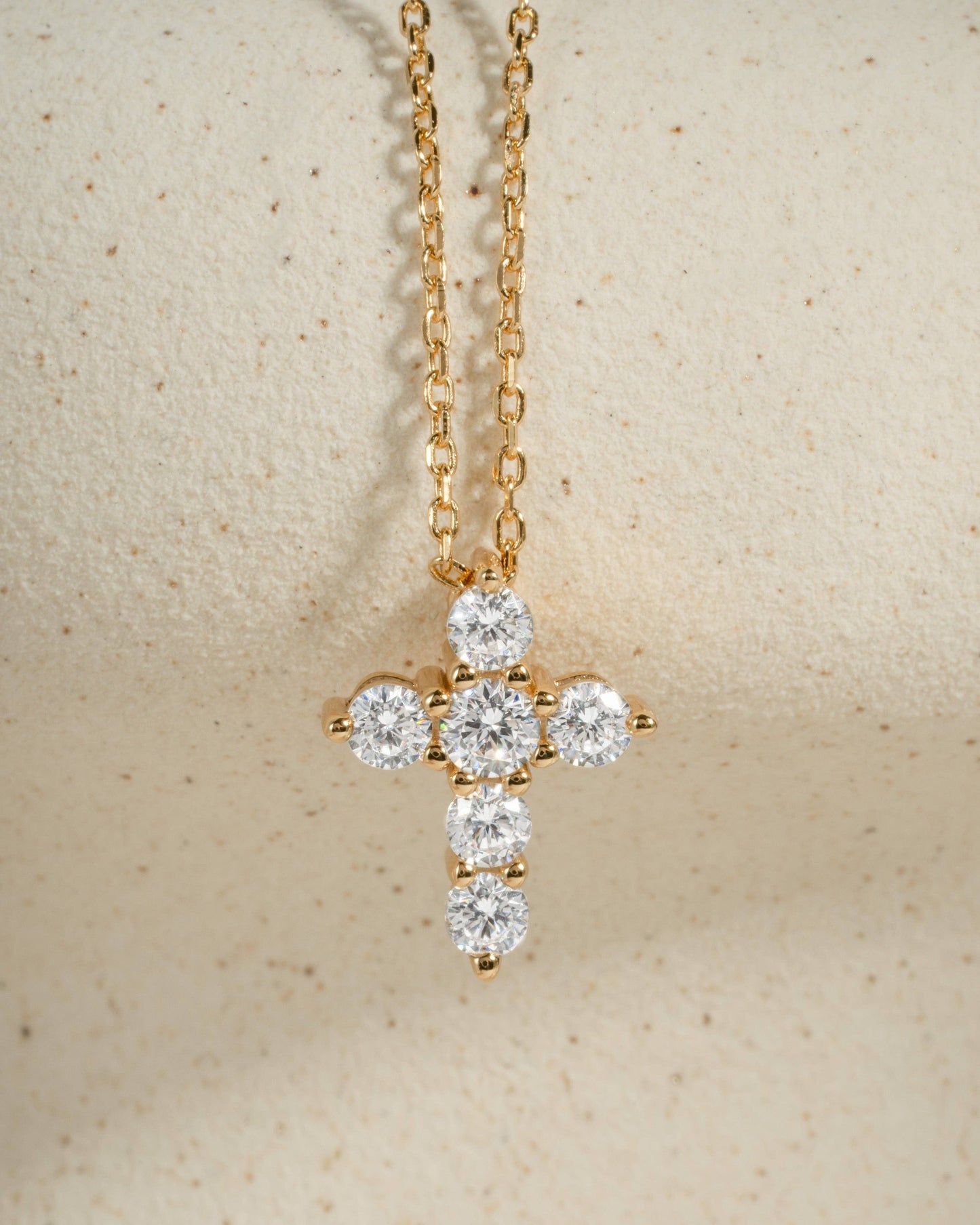 Small Studded Cross Necklace: Gold