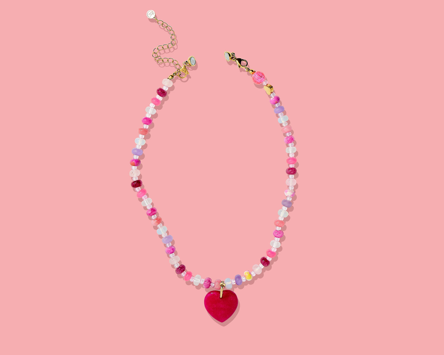 Beaded Necklace - Multi-Colored w/ Red Heart Charm - Maris