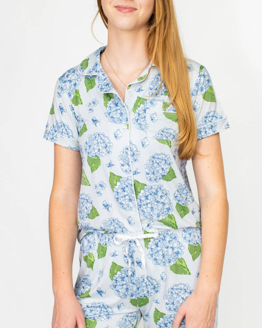 Hydrangea Short Sleeve Button Up Sleep Shirt   Illusion/Blue/Green   -Asst.: Small