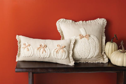 Square Embroidered White Pumpkin Pillow