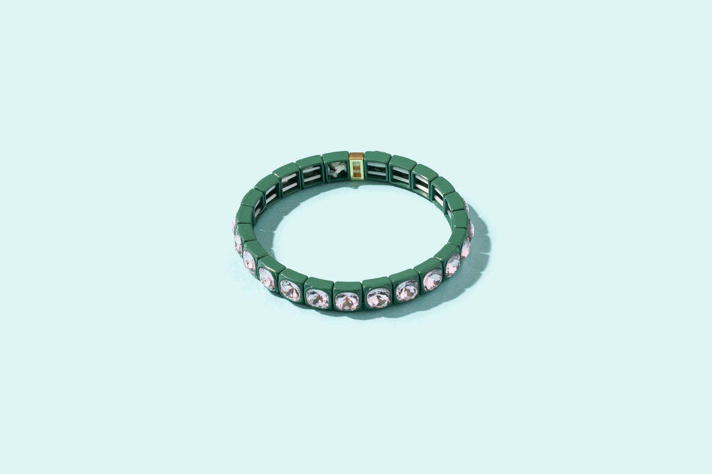 Enamel Stretch Bracelet - Green w/ Colorful Circle Stones - Zoe