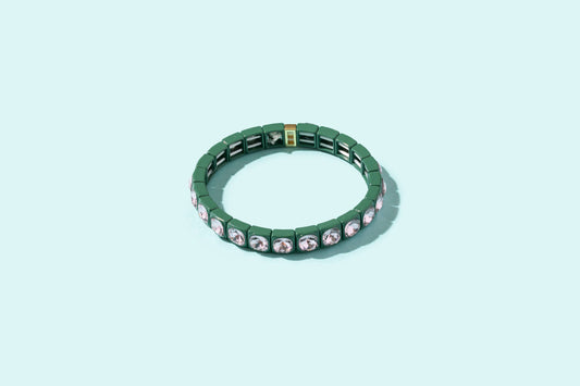 Enamel Stretch Bracelet - Green w/ Pink Circle Stones - Zoe