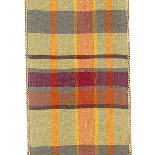 Plaid Barry Tierra Dupioni Wired Edge, Tan, 4 In, 10 Yards