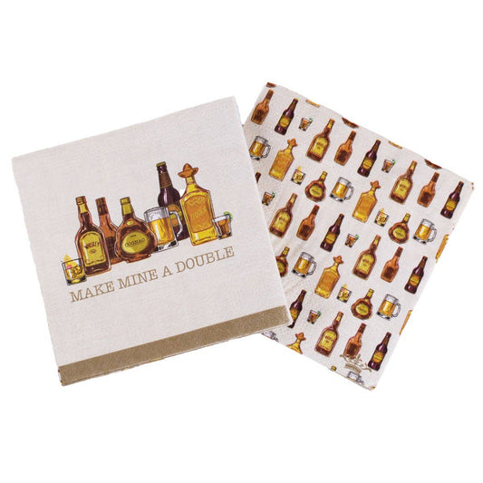Make Mine A Double Cocktail Napkins Soft White/Brown 5x5
