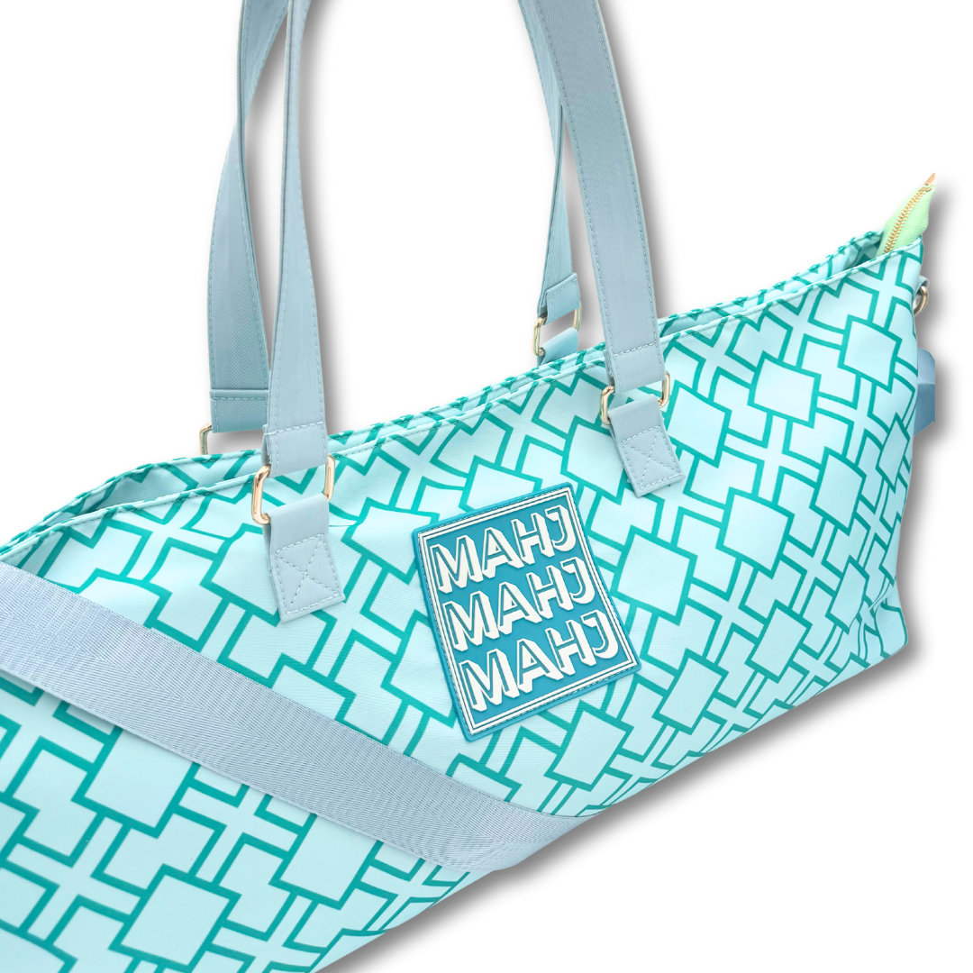 Premium Mahjong Tote Bag | Zipper, Perfect Width and Height | Carry All your Mah Jongg Accessories: Stripes- Green & Blue Tote Bag