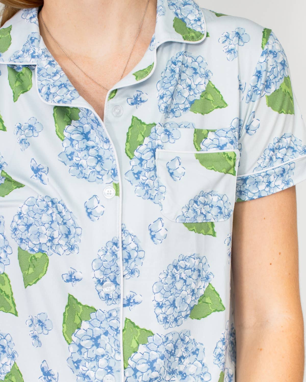 Hydrangea Short Sleeve Button Up Sleep Shirt   Illusion/Blue/Green   -Asst.: Small