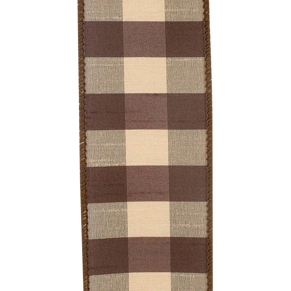 Check Silk Wired Edge Ribbon, Brown, 2-1/2 In, 10 Yards