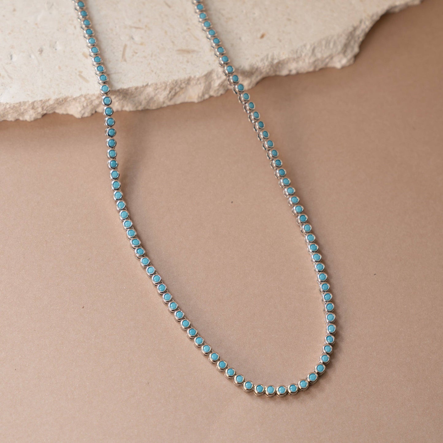 Round Turquoise Tennis Necklace: Gold / 16"