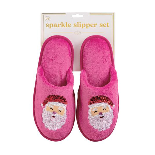 Holiday Pink Santa Sparkle Slippers