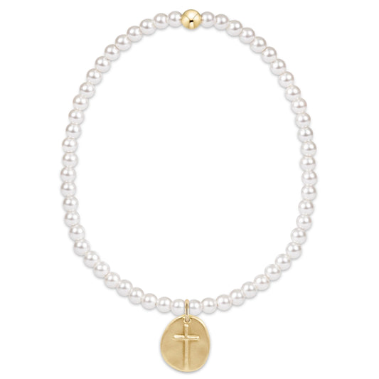 classic pearl 3mm bracelet - inspire small gold disc