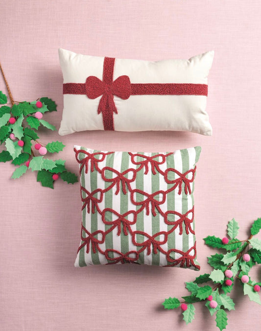 Christmas Bow Beaded Pillow