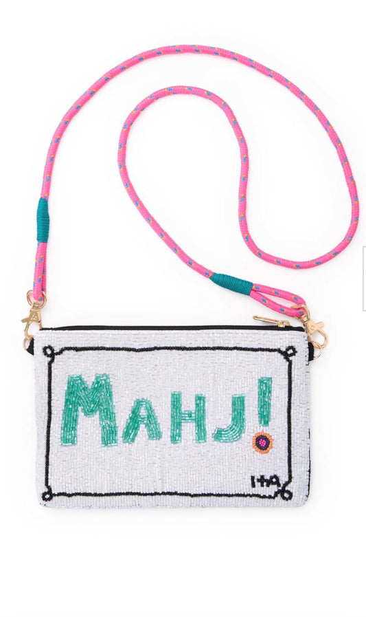 LEILA MAHJONG SEED BEAD CLUTCH WITH STRAP