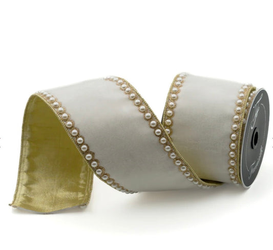 PEARL BORDERS Ribbon- Ivory