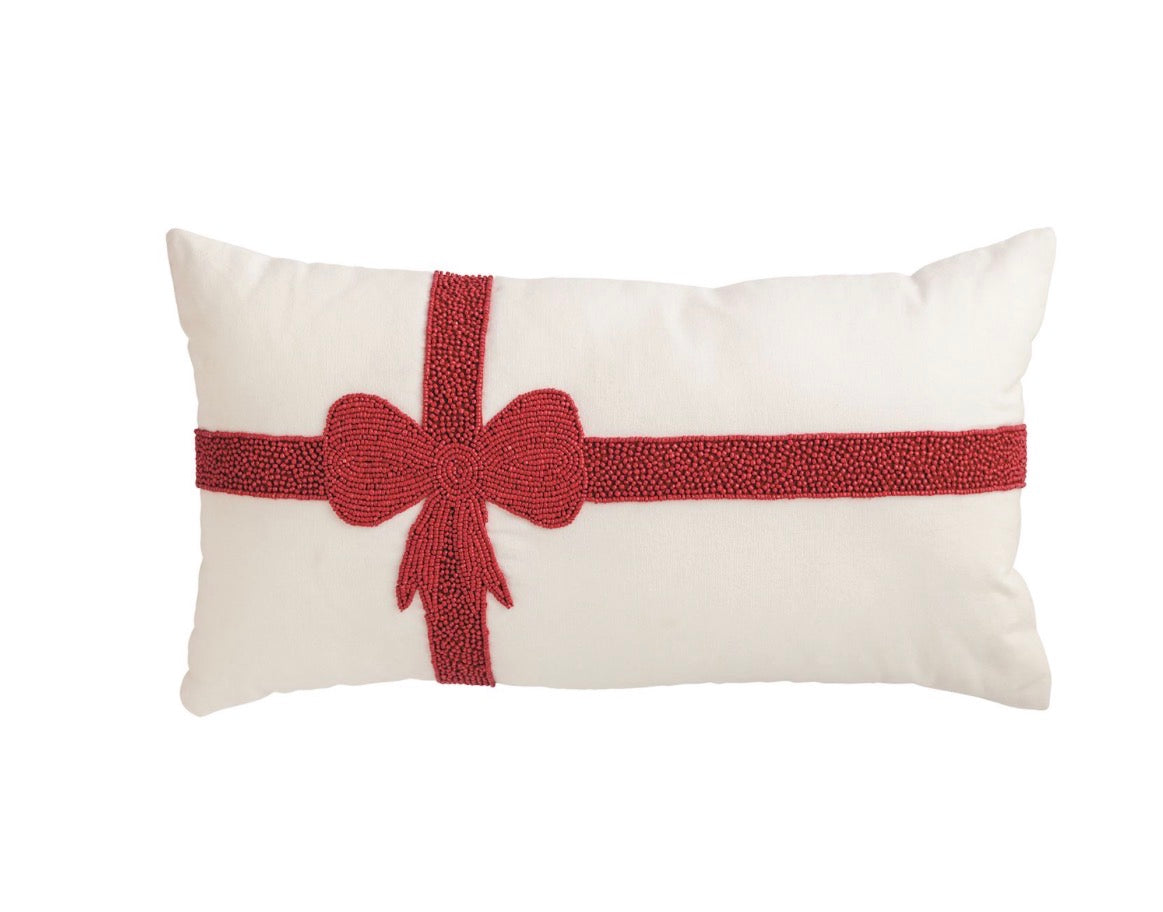 Christmas Bow Beaded Pillow