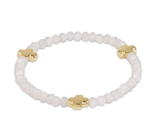 signature cross gold 4mm gemstone bracelet - mother of pearl