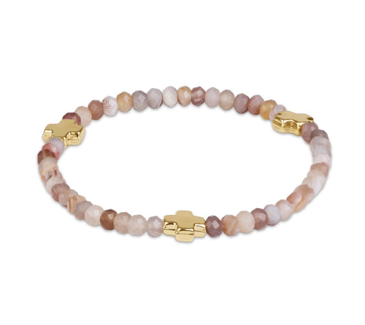 signature cross gold 4mm gemstone bracelet - botswana agate