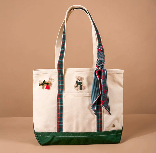 The Darling Canvas Tote Bag - Evergreen Plaid