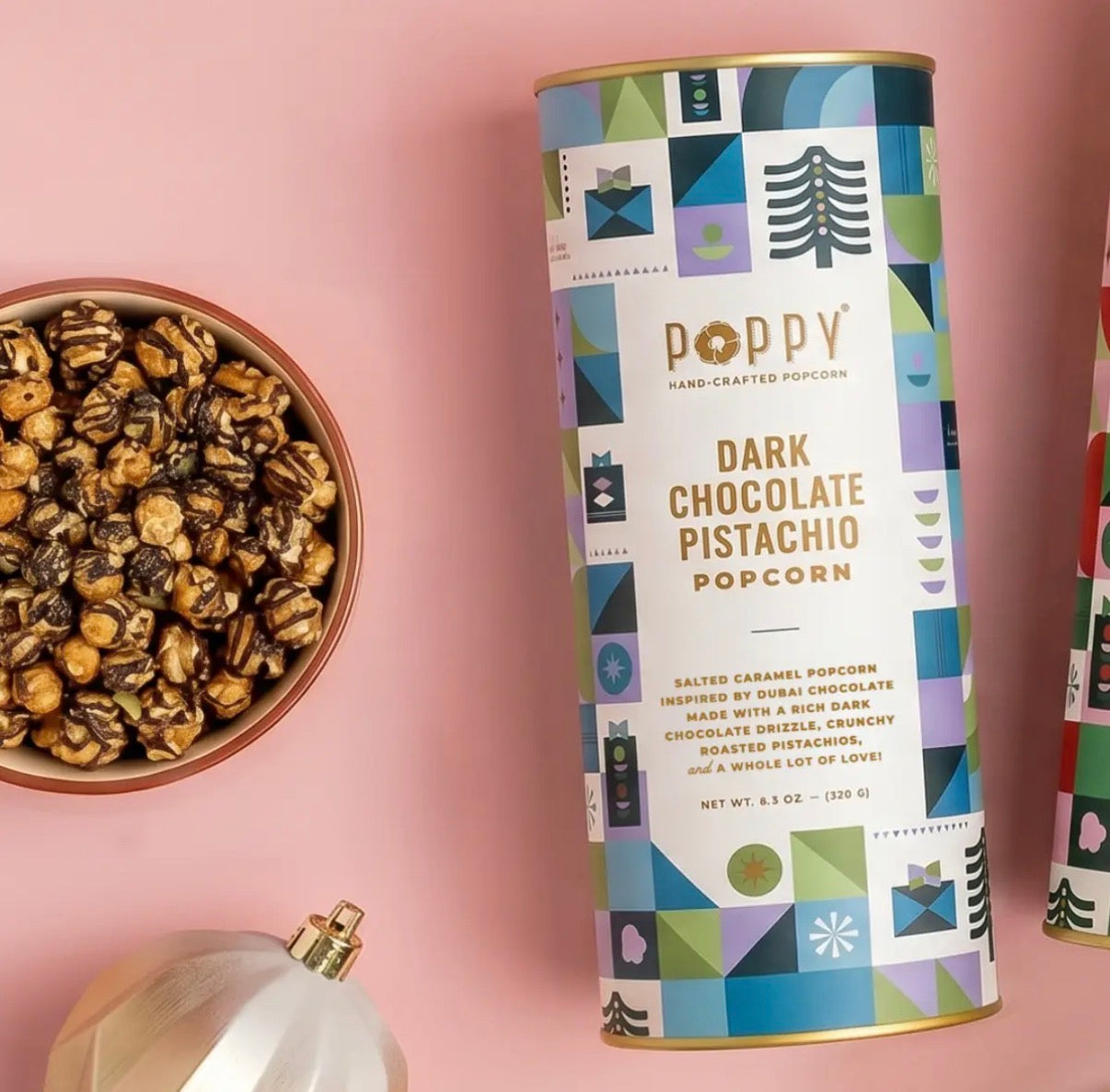 Dark Chocolate Pistachio Popcorn Cylinder