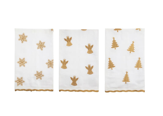 Gold Christmas Embroidered Tea Towel