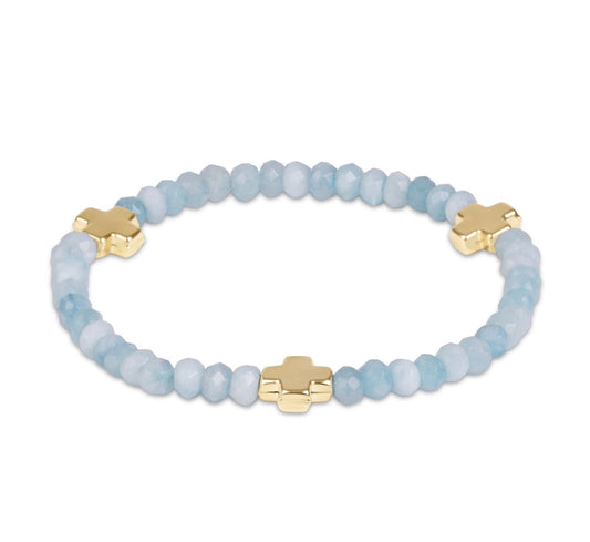signature cross gold 4mm gemstone bracelet - aquamarine