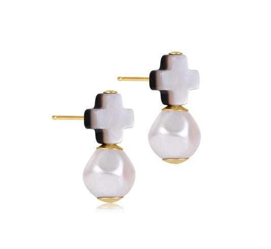 signature cross mother of pearl - black tahitian stud - classic pearl