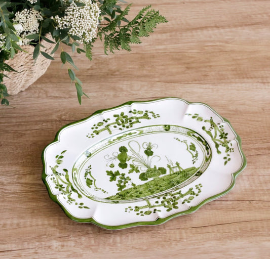 VIDA Faenza Medium Oval Platter | Charger (Green and White)