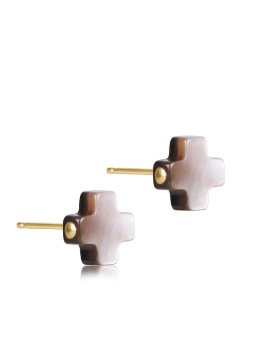 signature cross stud - mother of pearl - black tahitian