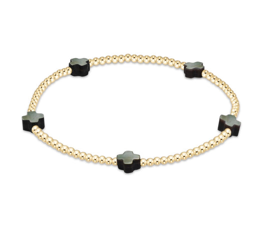 signature cross small 2mm gold bracelet - mother of pearl - black tahitian