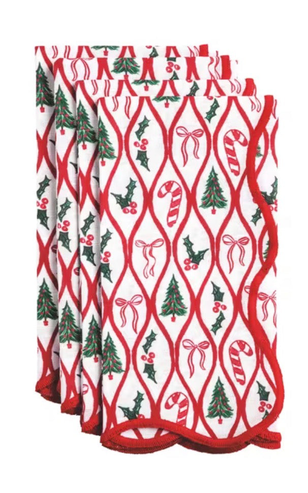 CHRISTMAS PATTERN SCALLOP NAPKIN SET