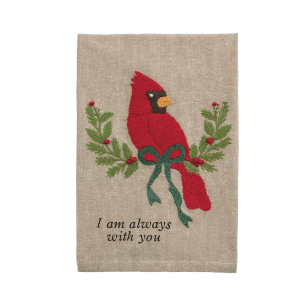 Cardinal Embroidered Tea Towel