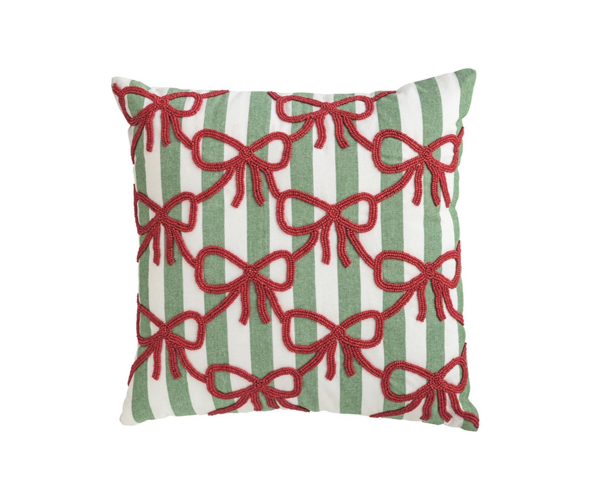 Christmas Bow Beaded Pillow