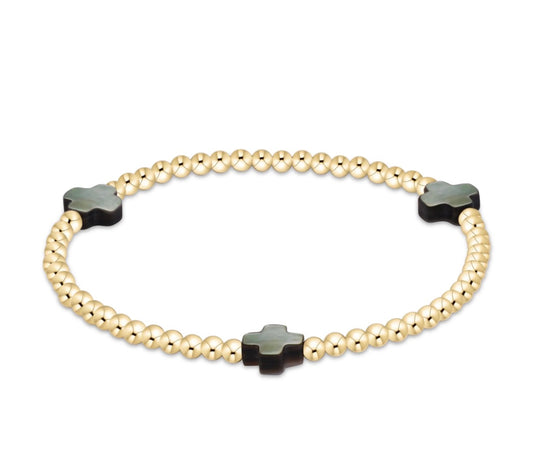 signature cross 3mm gold bracelet - mother of pearl - black tahitian
