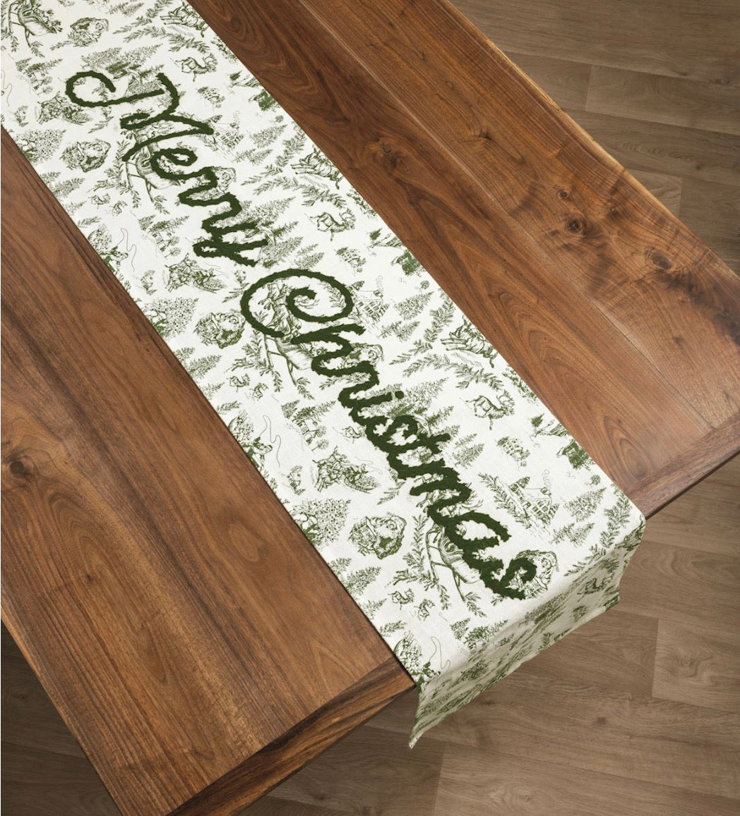 Green Toile Table Runner