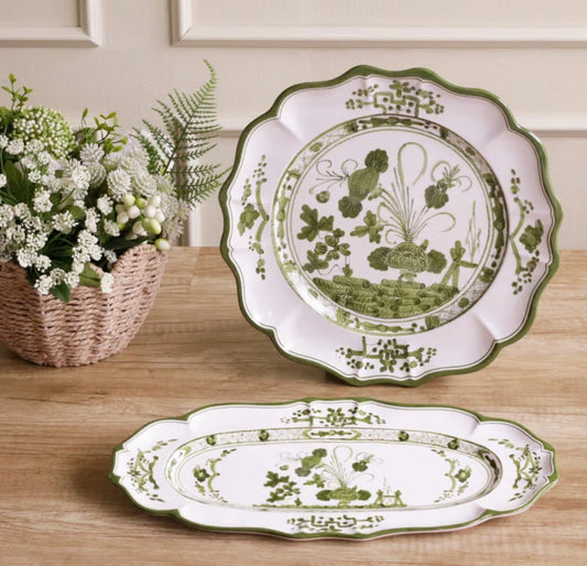 VIDA Faenza Round Platter | Charger (Green and White)