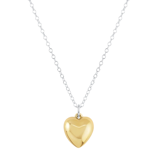 16" necklace mixed metal - love plush gold charm